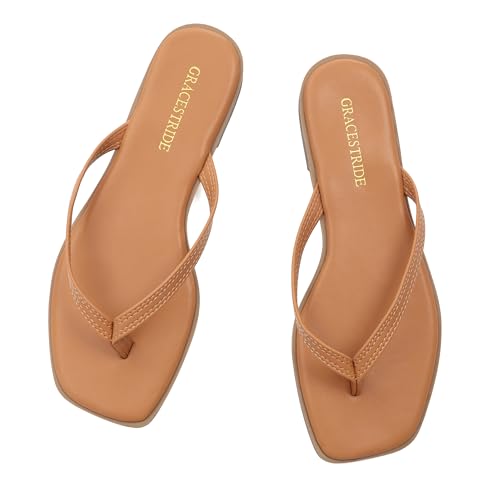 GRACESTRIDE Flip Flops for Women Round Toe Thong Sandals Comfortable Summer Beach Slip On Slides(tan,6) by GRACESTRIDE - Used condition - Image 5