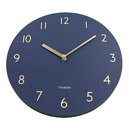 Timelike Silent & Non-Ticking Wall Clock PU Leather Decorative Wall Clock Round 12" (Retro Leather - Navy) - Image 2