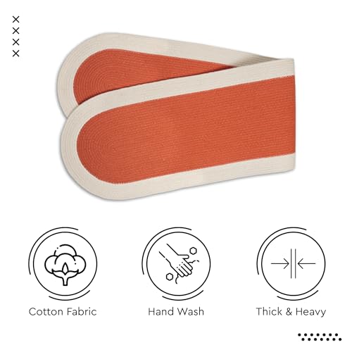 Image of Encasa XO Table Runner for 4 Seater | Handmade Ribbed Style Cotton | 30x137 cm | Coral & Off White | for Dining & Center Table