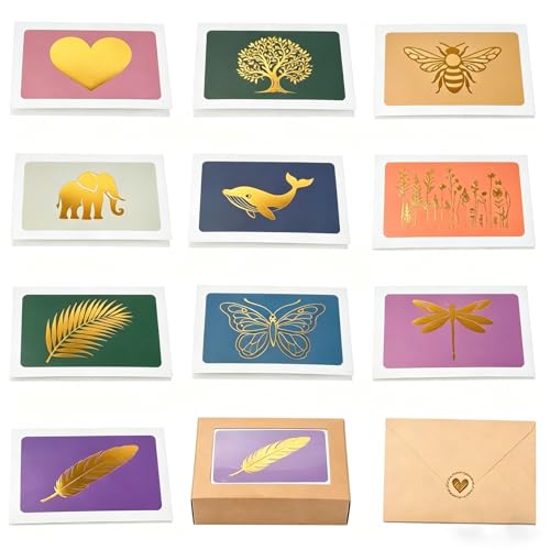 KESLOT Note cards with envelopes 30 Pack All Occasion Assorted Greeting Cards, 10 Gold Foil Designs with Stickers and Envelopes 4" x 6" For Thank You, Birthday greeting card and Messages