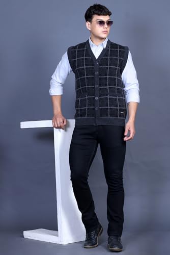 Image of V Neck Cardigans for Men - Woolen Sleeveless Sweater for Man Winter Wear