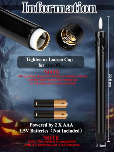 Image of Treela 36 Pcs Flameless Taper Candle,Black, 0.8x8.9″, Wide Mouth