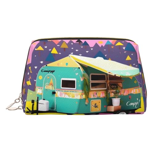 Happy Camper - Bolsa organizadora de artículos de aseo de piel para remolque, bolsa de maquillaje para mujer, Gold, Talla única, Neceser