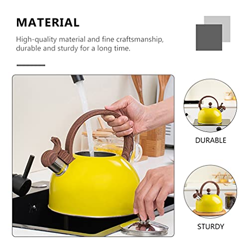 Angoily Tea Pot Whistling Tea Kettle For Stove 2. 5L Stainless Steel Teapot With Wood Handle Campaing Tea Serving Kettle Whistling Spout Locking Spout Cover, Yellow Water Pitcher #TOP2