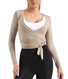 Mustcan Women's Tie Front Shrug Long Sleeve Bolero Cardigan Lightweight Cropped Twist Open Front Casual Short Shawl Tops-Khaki