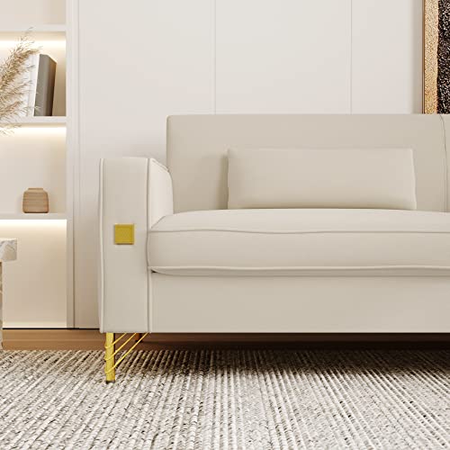 Lostcat Velvet Sofa Couch Mid Century Modern Upholstered 3-Seater Loveseat With 2 Pillows And Armrest For Living Room, Apartment And Small Space, Cream White #TOP5