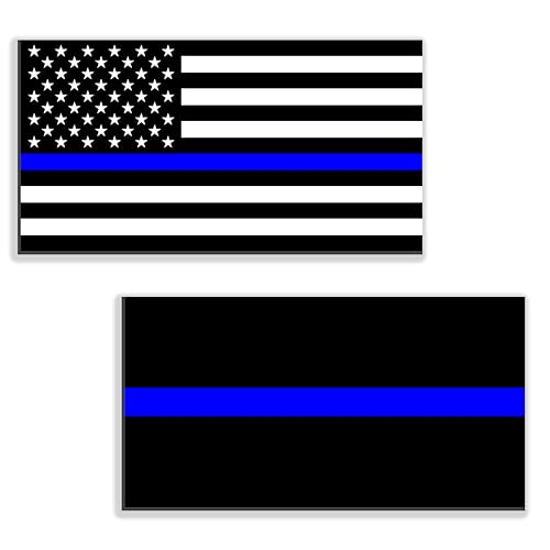 Image of 2 Pack Assorted Thin Blue Line Car Magnets - 5x3 Inches American Flag Police Law Enforcement Magnet