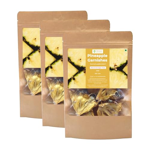 Image of Omrai Foods Dried Pineapple Slices Garnishes 50GM (Pack of 3) Dehydrated Pineapple Fruit Garnish for Cocktails,Mocktails,Detox Water,Tea | 100% Natural Air Dried Fruit Pineapple Slices for Decoration
