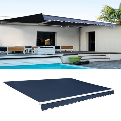 Retractable Patio Awning Fabric Replacement - UV-Resistant Outdoor Canopy Cover for Garden & Deck Blue Shade Cloth for Retractable Arm Awnings