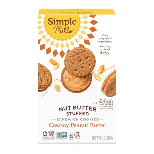 Image of Simple Mills Creamy Peanut Butter Sandwich Cookies - Gluten Free, Vegan, Healthy Snacks, 6.7 Ounce (Pack of 1)
