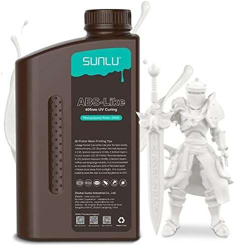 SUNLU 3D Printer Resin, 1KG ABS-Like High Toughness Resin for 4k/6k/8k LCD/DLP/SLA Resin 3D Printer, 405nm UV Curing 3D Printing Resin, Good Resistance, Non-Brittle & High Precision, White 1000g