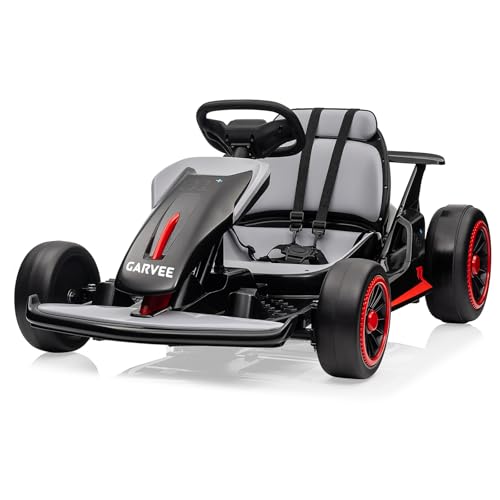 Garvee Go Kart, Electric Drift Kart Car with Adjustable Seat, 24V 7Ah Outdoor Ride On Toy, 2 * 200W Motor, 8.1 MPH, LED Lights, Toy Race Car for Kids