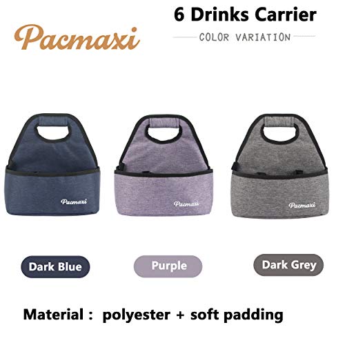 Pacmaxi Drink Carrier For Delivery, Reusable Drink Holder For Take Out Office, Picnic, Beach And Outdoor Activities, Waterproof Cup Carrier Tote With Removable Dividers (6 Cups, Light Purple) #TOP4