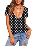 Zeagoo Sexy Tops for Women Deep V Neck Shirts Short Sleeve Blouses Summer Low Cut Tshirt Spring Outfits, Polka Dot 3XL