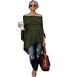 JIER Poncho Damen Lange Off Shoulder Fledermaus Ärmel Unregelmäßige Lose Bluse Tops Schluppenbluse Hoodie Hemd Tunika Pullover Sweatshirt Cape (Armeegrün,Large)