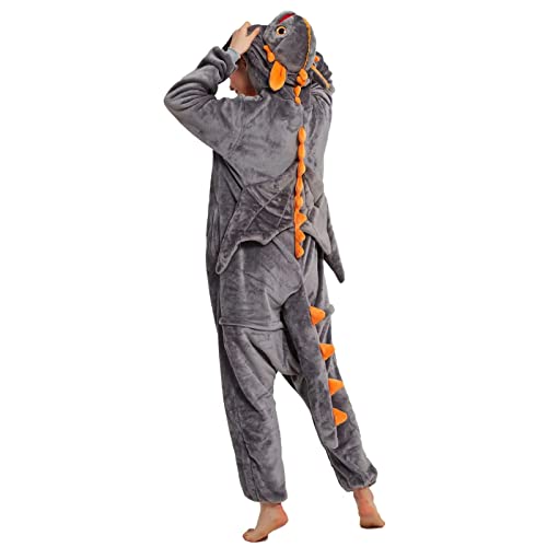 Bulex Toothless Onesie Dragon Onesie Pajamas Jumpsuit With Shoes Animal Dinosaur Flannel Costume Winter Plush Pjs For Woman Adult(No Shoes), Gray #TOP1