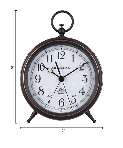 Image of Timelink Crosley Vintage Metal Pocket Watch Alarm Clock Loud Alarm Quiet Seconds Hand No Ticking Glass Lens Analog Display Battery Powered Decorative Desk Clock