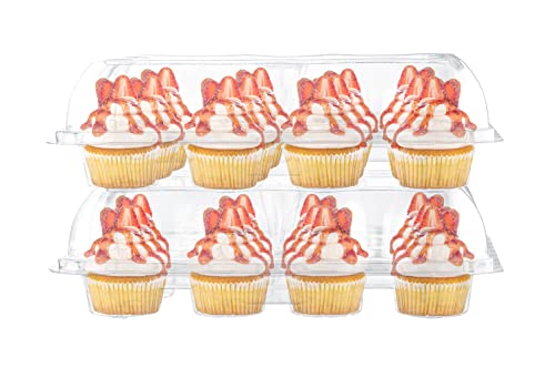 Plastic Cupcake Containers Boxes | 12 Compartment – 8 Pack | Disposable High Dome Dozen Cupcake Holder With Lid Bulk | Extra Sturdy Stackable Cupcake Boxes | Durable Muffin Packaging Transporter To Go #TOP7