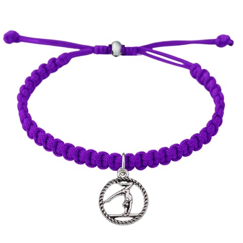 Image of Sportybella Gymnastics Charm Bracelet, Girls Gymnastics Jewelry, Girls Adjustable Rope Gymnastics Charm Bracelet for Gymnasts, Gymnastics Gift