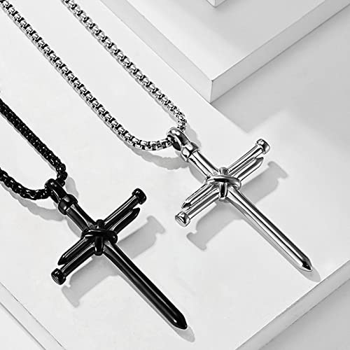SuoFrun 2Pcs Stainless Steel Cross Nail Necklace Vintage Punk Men Women Jesus Christ Couple Friendship Pendant Necklace Christian Jewelry4