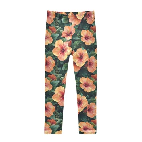 Girls Leggings Tropical Hawaiian Hibiscus Flowers Soft Toddler Leggings for Girls Kids Pants Size 4T-10T