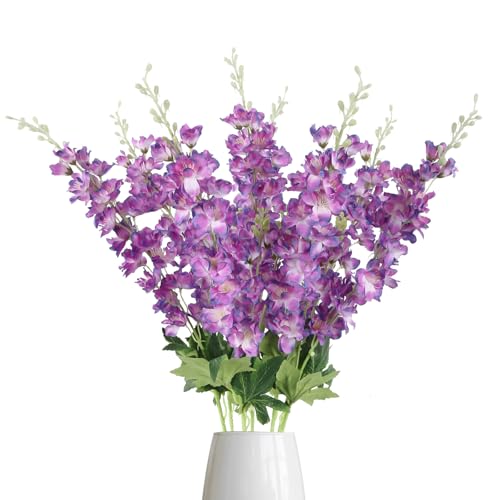 8PCS Delphinium Artificial Flowers 33.5'' Silk Faux Hyacinth Flowers Long Stem Artificial Snapdragon Flowers for Tall Vase Home Wedding Garden Table Centerpieces Decor(Colorful Purple)
