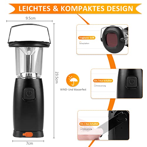 LED Campinglampe Solar, AZ GOGO Camping Handkurbel Laterne, Aufladbar Tragbare Notfallleuchte inkl. 3 Lichtmodi, USB… - Image 6