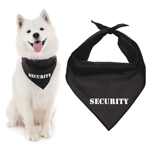 Parisian Pet Quirky Dog Bandana – ‘Security’ Printed Tie-On Neck Kerchief for Male/Female Dogs, Cats, Puppies – Size Medium
