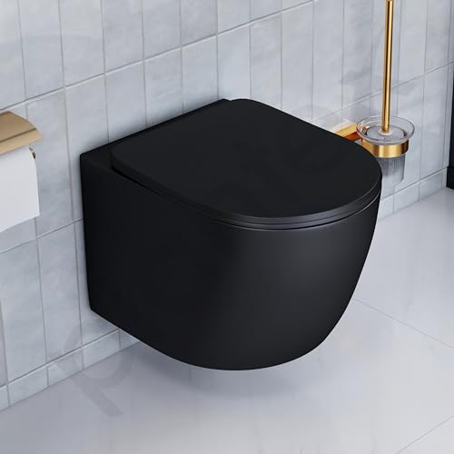 Image of Plantex Commode for Toilet /Ceramic Wall Hung Toilet with Soft Close Toilet Seat /Rimless and Washdown Western Commode - P Trap (Round, Matt Black)