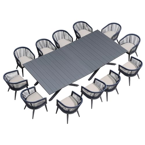 Image of PURPLE LEAF Outdoor Dining Set for 12 with 122.05 inch x 61.02 inch Table Grey