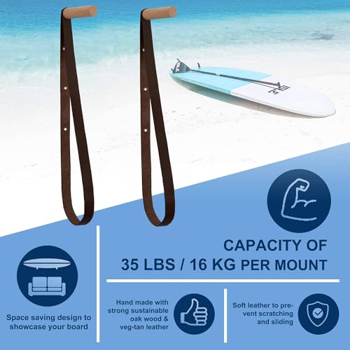 Hang 11 Surfboard Wall Mount - Oak Wood & Leather Surfboard Hanger (Brown) by Hang 11 - Used condition - Image 3