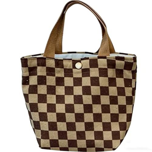 Bolsa de ombro xadrez de veludo cotelê, grande capacidade, vintage, para mulheres, homens, praia, viagem, compras, compras, compras, uso diário, Marrom