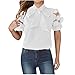 JOAU Women's Dressy Bow-Tie Neck Blouse Summer Fashion Mesh Appliques Puff Short Sleeve Shirts Elegant Tunic Tops 2025 Trendy White