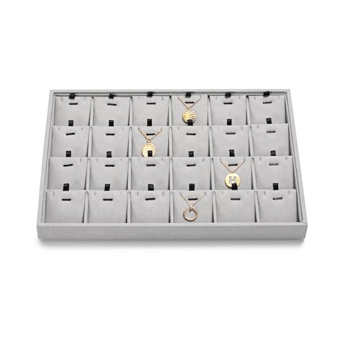 24 Grids Necklace Tray Jewelry Display Tray Necklace Holder Organizer for Drawers With Removable Jewelery Cards Pendant Bracelet Storage Holder (Grey