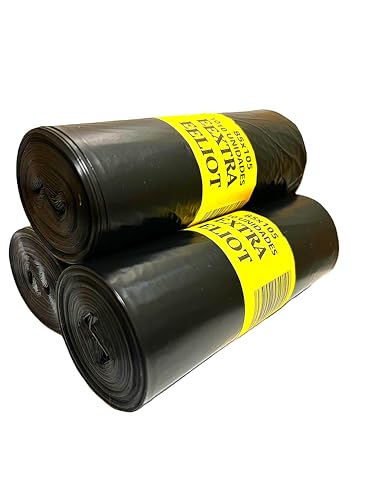 Bolsas de basura 100L Eliot EXTRA (30 bolsas)-Pack 3 rollos 85x105 cm negras, ultraresistentes, reforzadas y de gran capacidad. Para cubos industriales o comunitarios