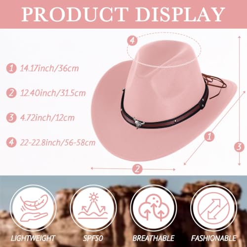 Image of Toulite 9 Pcs Western Cowboy Hats Faux Felt with Strap Bulk | 9 Color Fur Faux Felt Travel Cap for Men Women, Cowgirl Party Halloween Cosplay Costume Western Theme Events