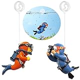 2 Stück Aquarium-Dekorationen, niedlicher Kleiner Taucher, Aquarium-Figuren, Ornamente, schwimmende Fische, Spielkamerad, Aquarium-Zubehör für alle Arten von Aquarien (blau/orange)