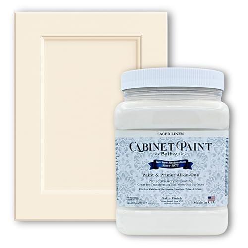 Bathworks Cabinet & Furniture Paint - Ready-to-Use, No Prep Required - American-Made, Low VOC, Smooth, Professional Finish - Ideal for Kitchen Cabinets, Bathroom Vanities & More (Laced Linen, 1 Quart)