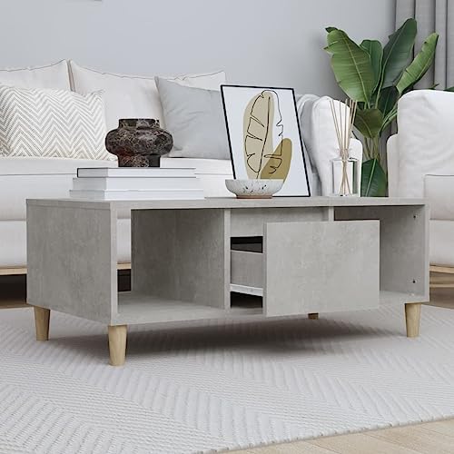 Table de Salon avec Tiroir et Rangement Compartimenté Finition Gris Béton