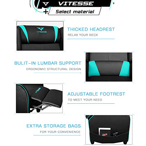 VIT Gaming Recliner Chair Racing Style Single PU Leather Sofa Modern Living Room Recliners Ergonomic Comfortable Home Theater Seating, Teal - Thumbnail 4