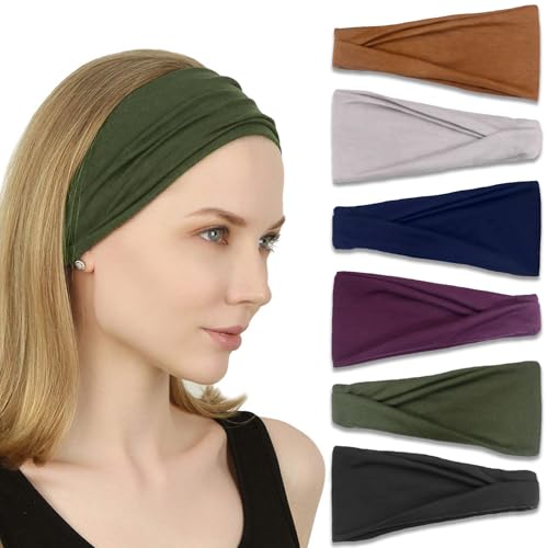IVARYSS Headbands for Women, Non-Slip, Premium Stretchy Head Bands Hair Accessories,Wear for Yoga, Fashion, Working Out, Travel or Running, 6 Pack, Solid
