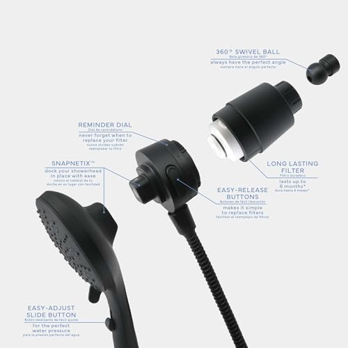 SEVENTY 5-Setting Magnetic Handheld Shower Head with Shower Filter and 59 Inch Hose in Matte Black – Helps Reduce Chlorine and Impurities for Healthier Hair, Skin and Scalp, Easy to Install (12160) by Danco - Used condition - Image 7