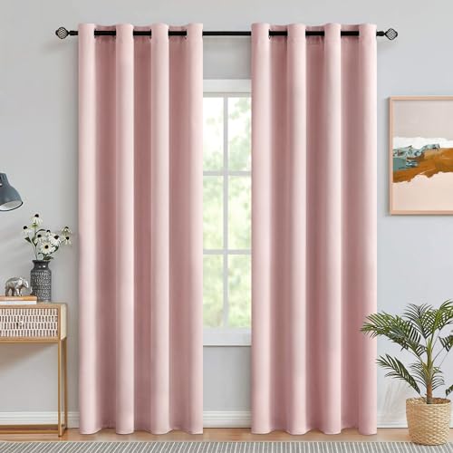MIULEE Blackout Curtains for Bedroom Living Room Thermal Insulated Room Darkening Grommet Top Solid Light Blocking Drapery Set of 2 Window Panels 52 x 90 Inches Baby Pink