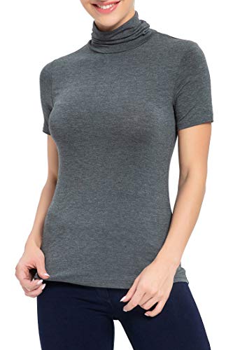 Image of AUHEGN Women's Mock Turtleneck Top Short Sleeve Lightweight Active T-Shirt (S-XXL)
