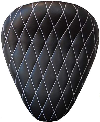 H-D Sportster/Softail/Dyna/Touring Bikes Chopper Bobber 13" Eliminator Solo Seat Black Diamond Tuk with White Stitches