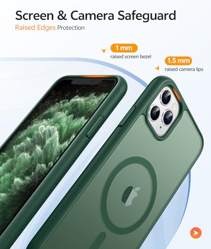 Image of FNTCASE for iPhone 11 Pro Case: [Compatible with Magsafe] Translucent Matte Magnetic Phone Cover - Military Grade Drop Protection Shockproof Protective for iPhone 11Pro 2019 Cases - Green