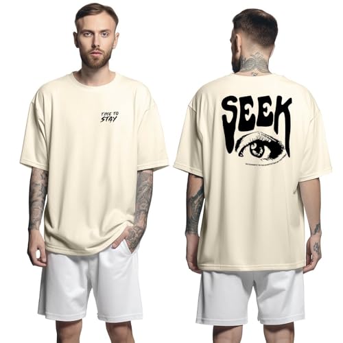 Camisa Camiseta Oversized Streetwear Genuine Grit Masculina Larga 100% Algodão 30.1 Seek - Bege - P