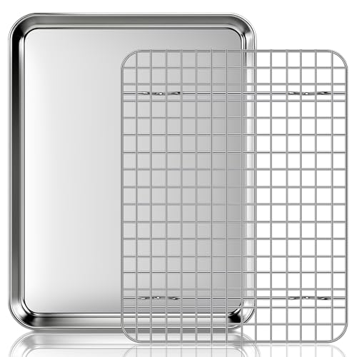 Fire More Plaque de Cuisson avec Grille de Refroidissement: un lot Plaques et Grilles pour Cuisson au Four en Acier Inoxydable, Plat Four pour Rôti la Maison...