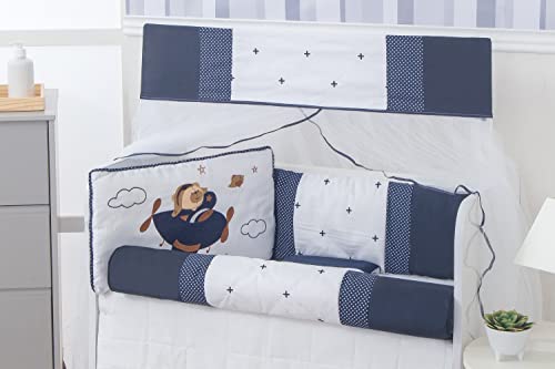 Kit Mini Berço Bebê Urso Aviador Azul Marinho 9 Peças