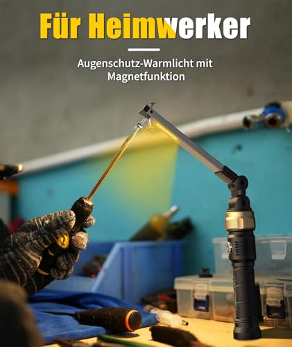 HOTLIGH Werkstattlampe – 5000 mAh Arbeitsleuchte LED Akku mit um 360° drehbarem, faltbarem Design, 1200 Lumen LED Werkstattlampe, 3 Leuchtmodi Inspektionslampe für Autoreparaturen/Notfälle, 1PC